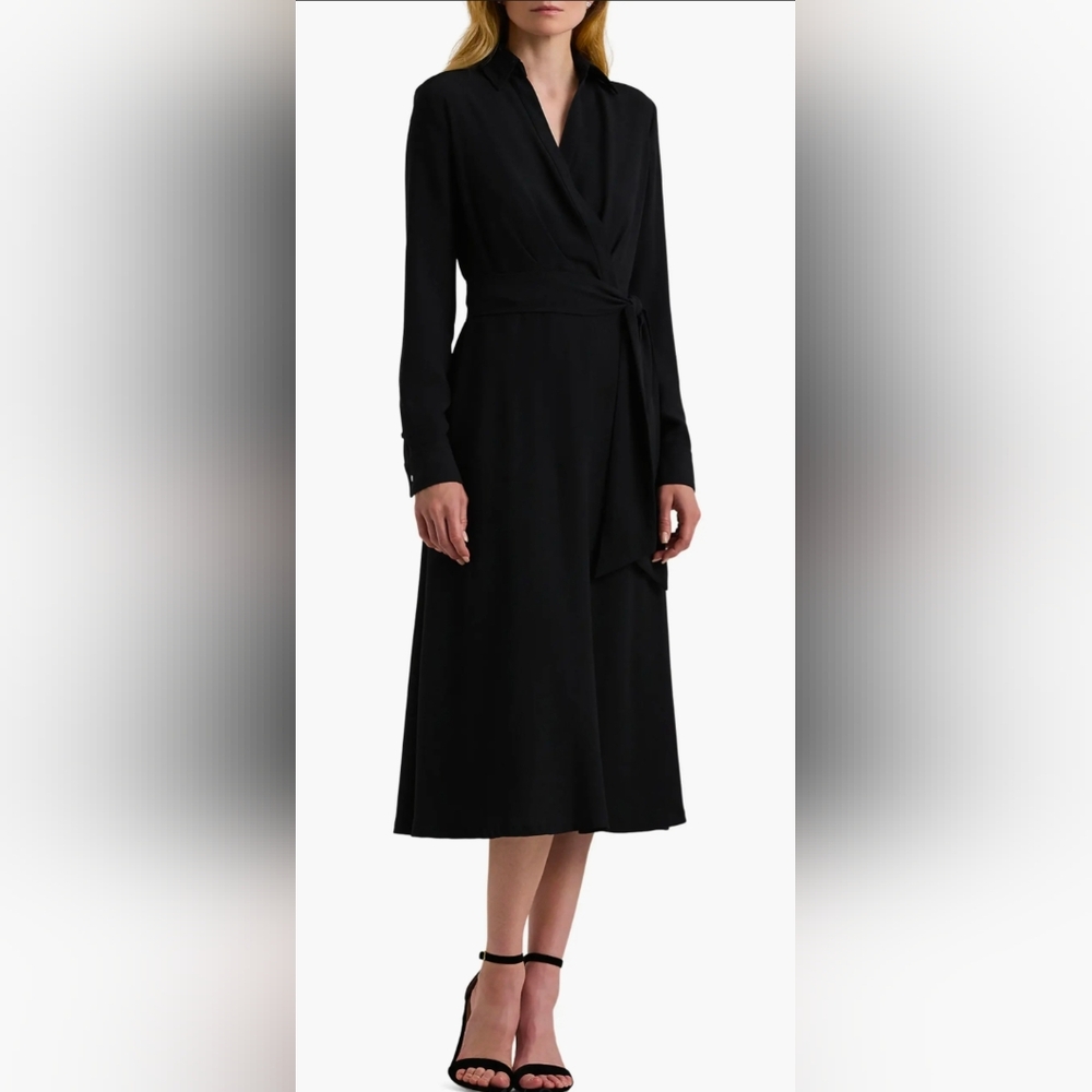 Lauren Ralph Lauren Long Sleeve Surplice V Neck Georgette Dress